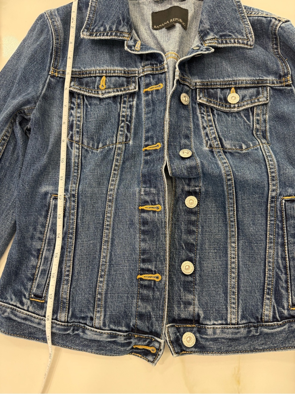 Banana Republic Blue Denim Jacket with Yellow Stitch Accents